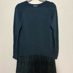 Wrap London Teal Mixed Media Tunic Dress Knit Lace Size M